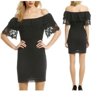 Alice by Temperley Sz 2 Lace Off-the-Shoulder Mini Sheath Mini Dress Scalloped